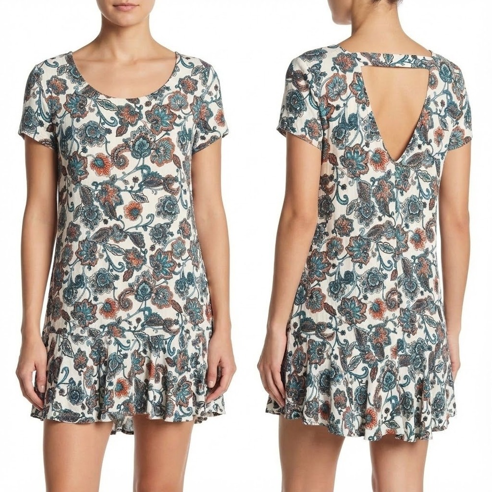 Altar'D State Dress S Floral Multi‎ Back Cutout Side Pockets Ruffle Hem Boho USA